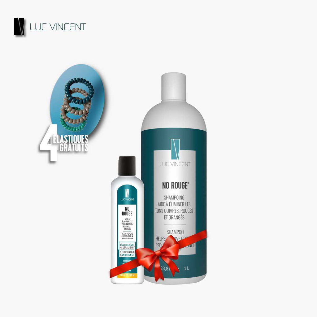 Offre spéciale - Duo shampoing 1L et revitalisant 300ml  NO ROUGE pour les brunes + 4 Élastiques Gratuits + Livraison gratuite - Luc Vincent