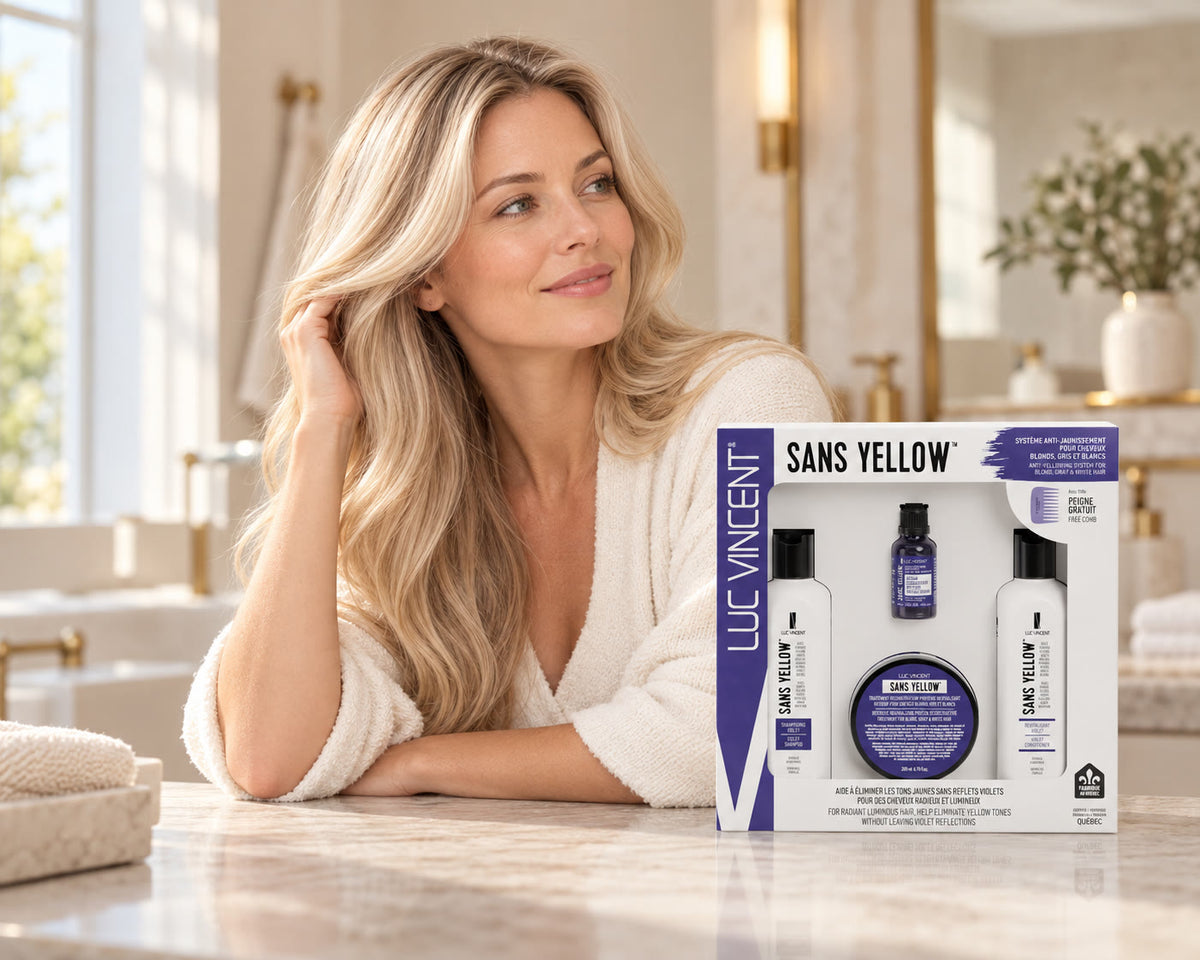 Femme aux cheveux soignés avec le coffret ou l’ensemble Luc Vincent