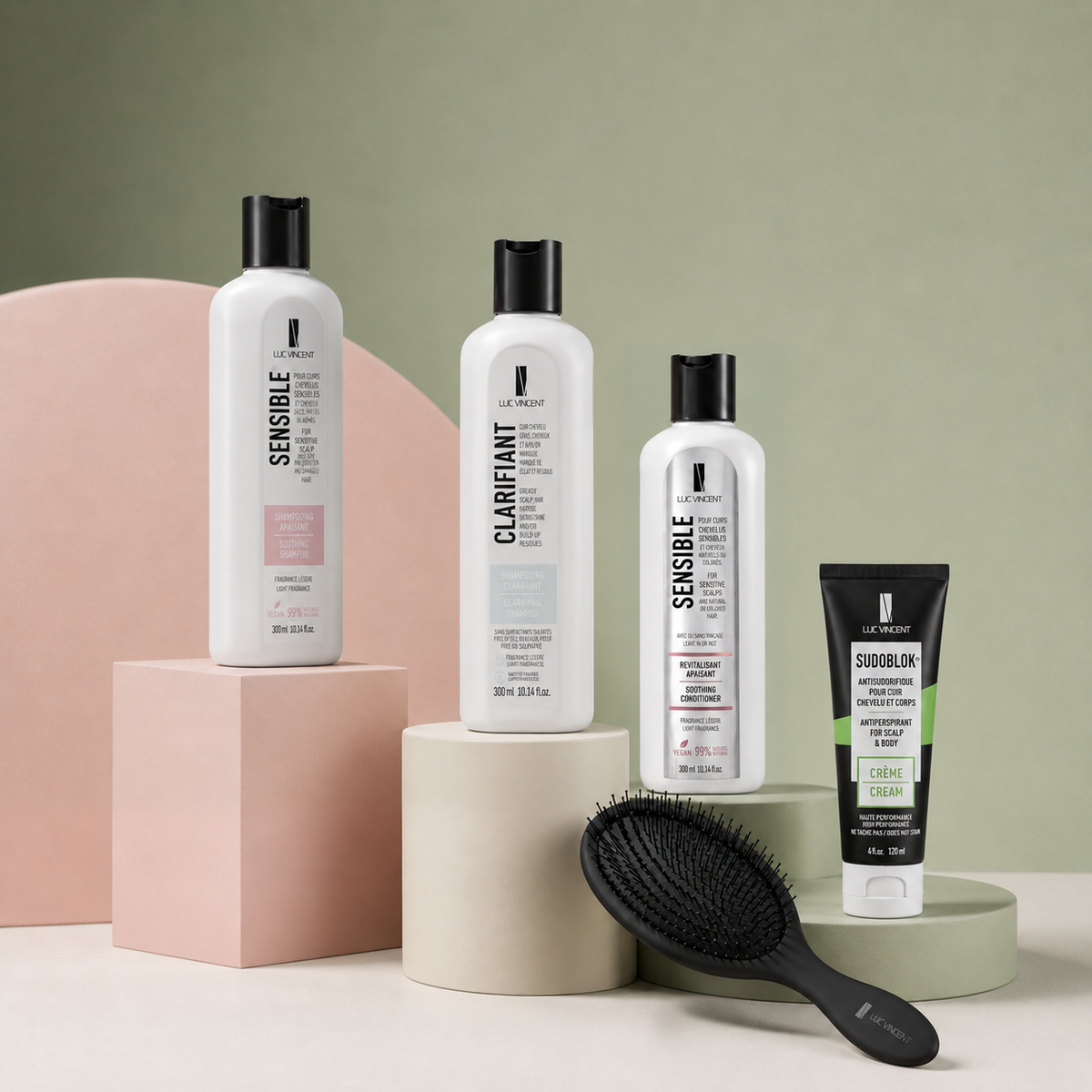 Kit Sport et routine active : shampooing et revitalisant Sensible, Clarifiant, Sudoblok et brosse démêlante