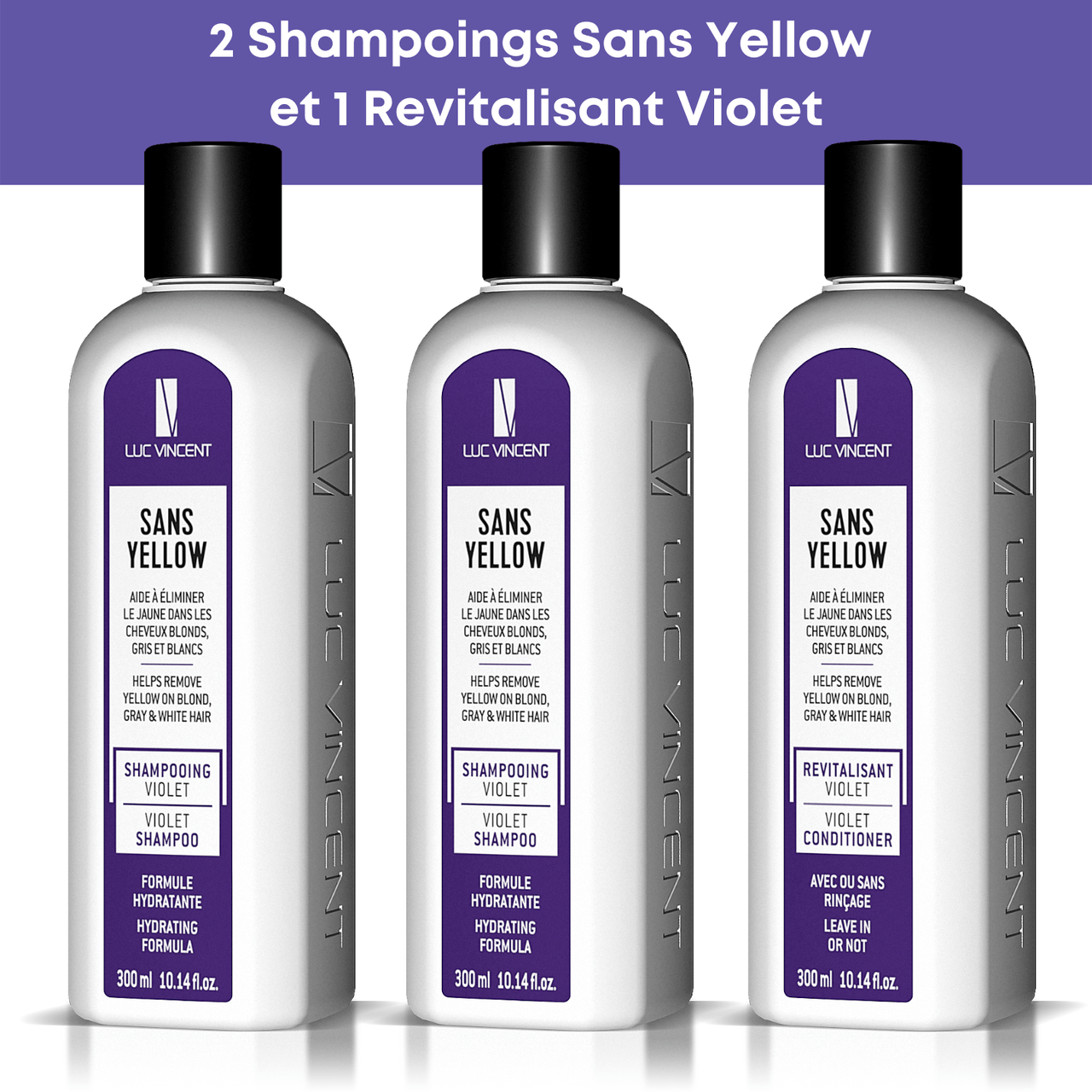 2 shampooings Sans Yellow et 1 revitalisant violet - Luc Vincent