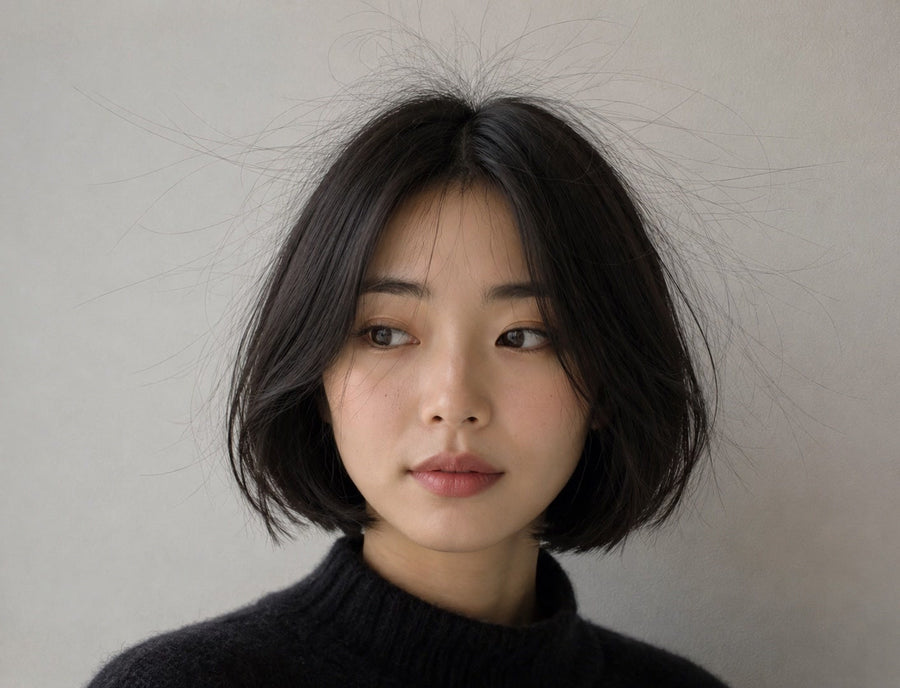 Cheveux noirs électrisés par la statique