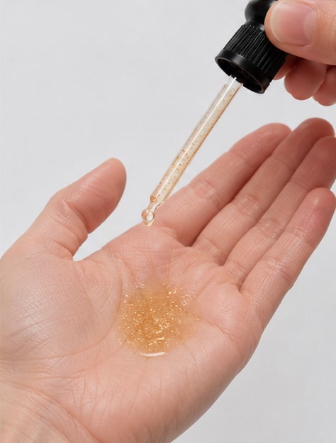Sérum doré versé dans la paume