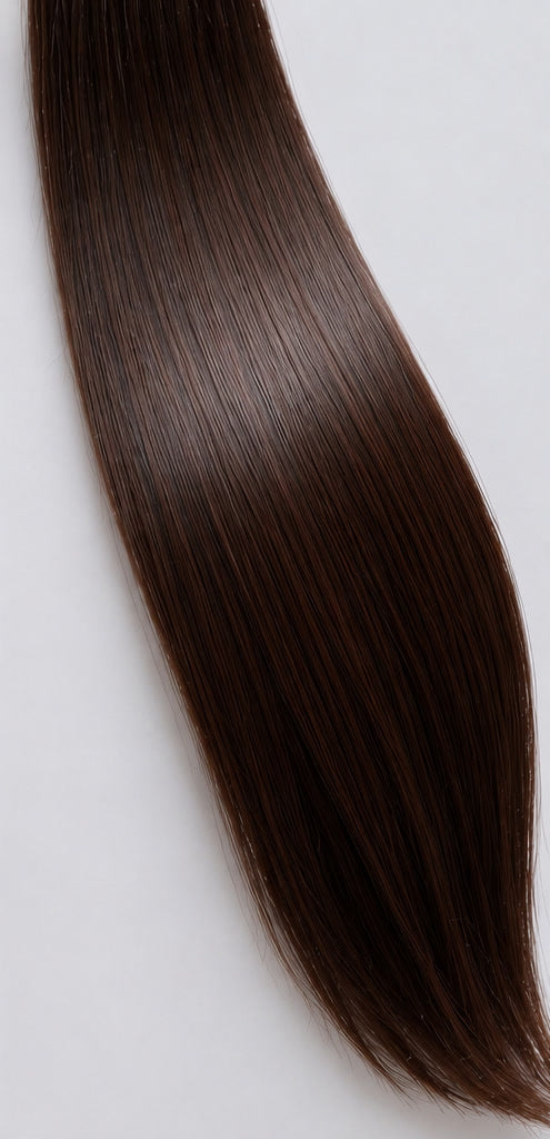 Cheveux bruns lisses et brillants
