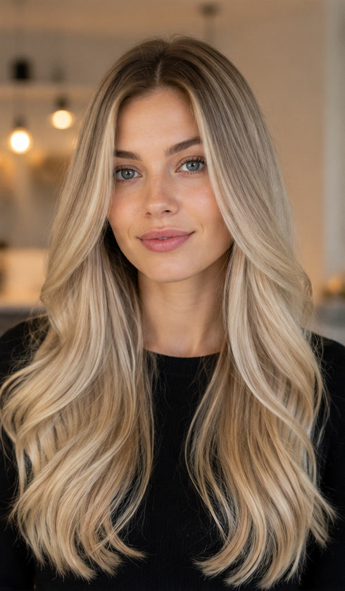 Cheveux blonds lisses et brillants