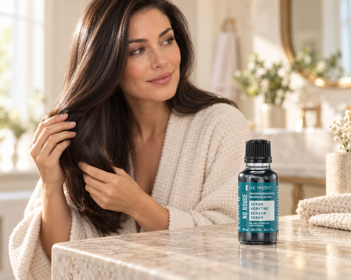 Femme aux cheveux soignés avec le produit Luc Vincent