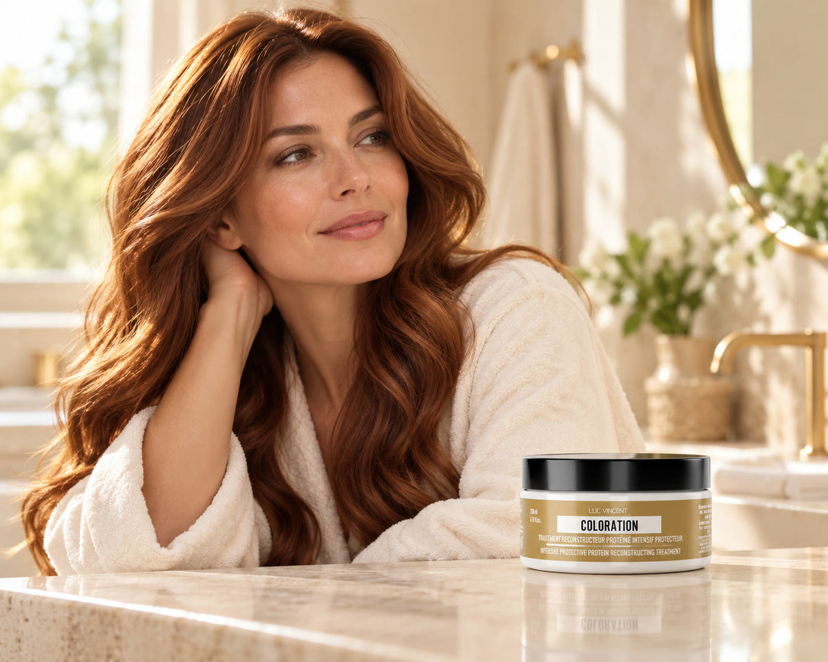 Femme aux cheveux soignés avec le produit Luc Vincent