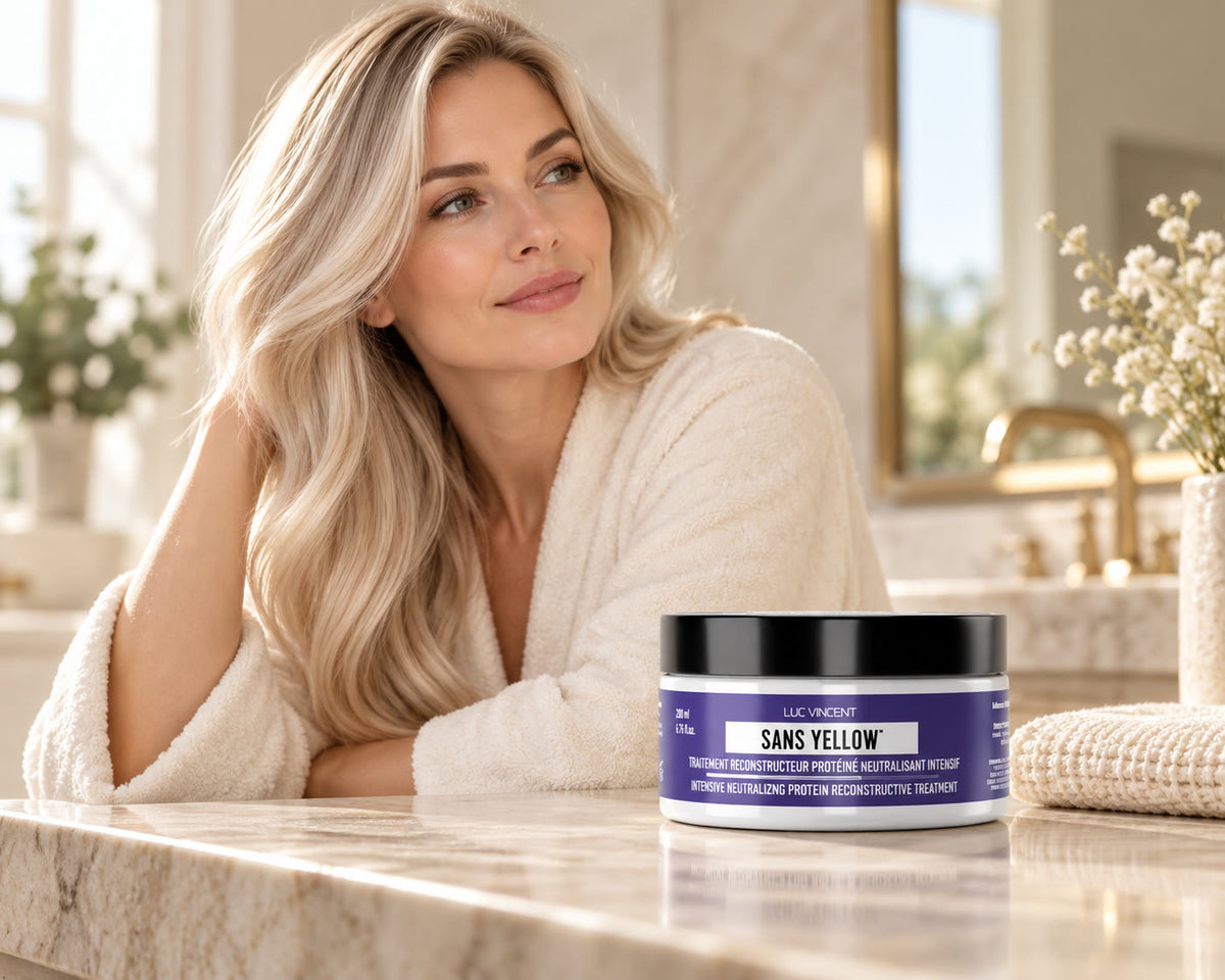 Femme aux cheveux soignés avec le produit Luc Vincent