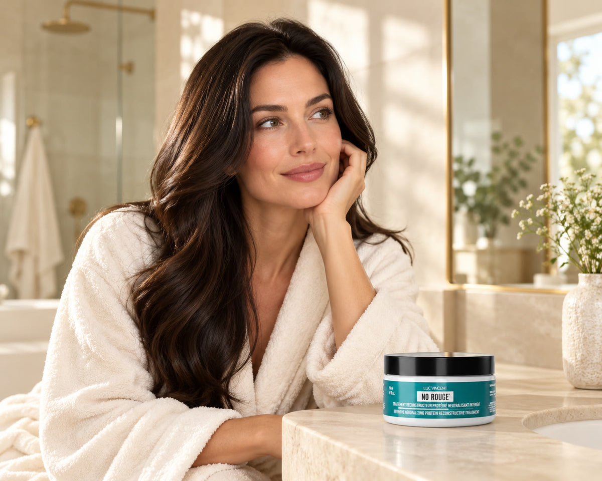 Femme aux cheveux soignés avec le produit Luc Vincent
